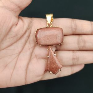 Navrabeads Mix Gemstone Pendants, 2 Stones | Gold Finish | Elegant Gemstone Pendant Set for Jewellery Making & DIY Designs