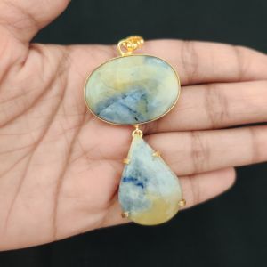 Navrabeads Mix Gemstone Pendants, 2 Stones | Gold Finish | Elegant Gemstone Pendant Set for Jewellery Making & DIY Designs