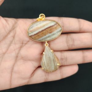 Navrabeads Mix Gemstone Pendants, 2 Stones | Gold Finish | Elegant Gemstone Pendant Set for Jewellery Making & DIY Designs