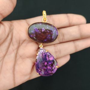 Navrabeads Mix Gemstone Pendants, 2 Stones | Gold Finish | Elegant Gemstone Pendant Set for Jewellery Making & DIY Designs