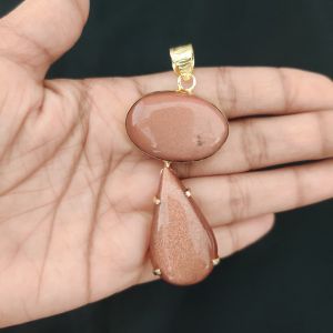 Navrabeads Mix Gemstone Pendants, 2 Stones | Gold Finish | Elegant Gemstone Pendant Set for Jewellery Making & DIY Designs