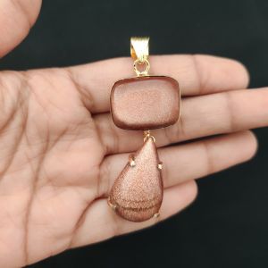 Navrabeads Mix Gemstone Pendants, 2 Stones | Gold Finish | Elegant Gemstone Pendant Set for Jewellery Making & DIY Designs
