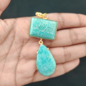 Navrabeads Mix Gemstone Pendants, 2 Stones | Gold Finish | Elegant Gemstone Pendant Set for Jewellery Making & DIY Designs