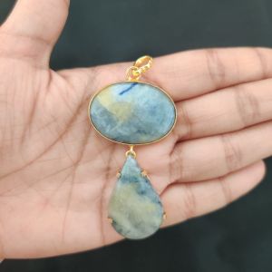 Navrabeads Mix Gemstone Pendants, 2 Stones | Gold Finish | Elegant Gemstone Pendant Set for Jewellery Making & DIY Designs