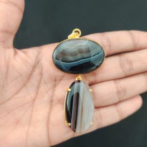 Navrabeads Mix Gemstone Pendants, 2 Stones | Gold Finish | Elegant Gemstone Pendant Set for Jewellery Making & DIY Designs