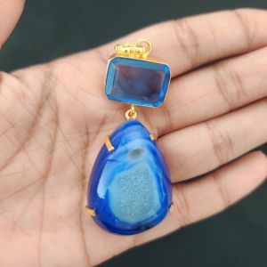 Navrabeads Mix Gemstone Pendants, 2 Stones | Gold Finish | Elegant Gemstone Pendant Set for Jewellery Making & DIY Designs