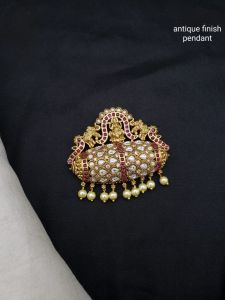 Navrabeads Antique Gold Pendant with Pearl Loreal & Pink and White Stones | 53.9 × 43.9 mm | Traditional Pendant