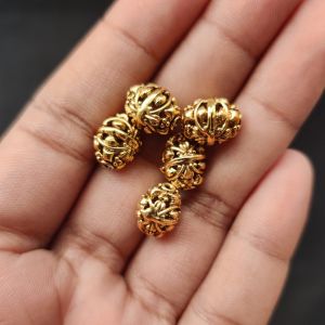 1 Piece of Navrabeads Antique Gold Nakshi Oval Ball 12x9.8mm | Brass Temple Style Bead | Traditional Jewelry Making Spacer Component
