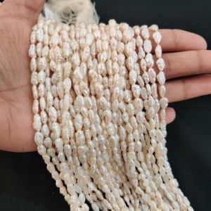 Original Freshwater Rice Baroque Elongated Pearls 3x4mm| 16 Inches | 65 to 67 pearls