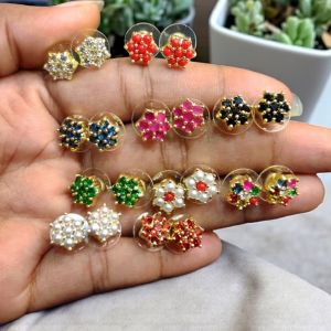 AD Flower earrings,Assorted, Pack of 10 pairs, Push Back