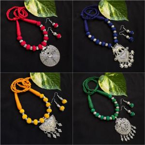 Cotton Thread Beads Necklace, Assorted, Pack Of 4 Sets