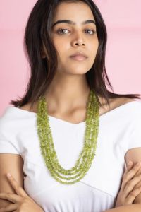 Navrabeads Peridot 4-Layer Gemstone Chip Necklace for Women | Multi-Layer Green Crystal Necklace for Style, Confidence & Fresh Energy | Handmade Statement Jewelry with Adjustable Extension | Festive & Partywear Necklace