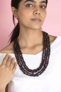 Navrabeads Garnet 4-Layer Gemstone Chip Necklace for Women | Multi-Layer Deep Red Crystal Necklace for Strength, Passion & Statement Style | Handmade Festive Jewelry with Adjustable Extension | Wedding & Partywear Accessory