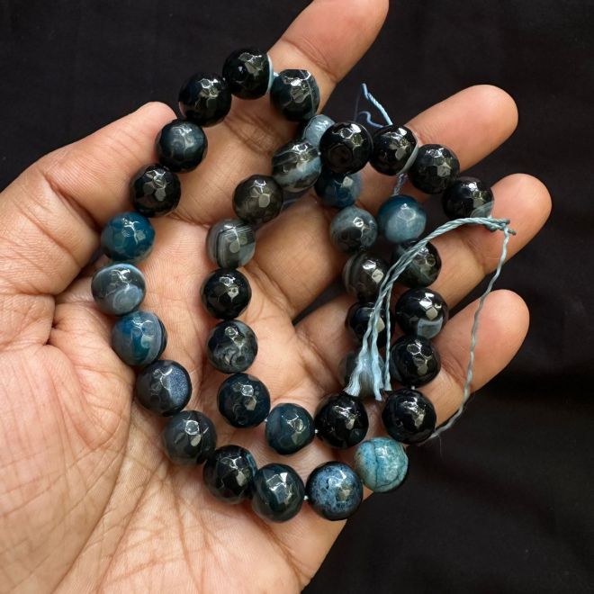 Agate Beads, double colour, 10mm round, Blue Black