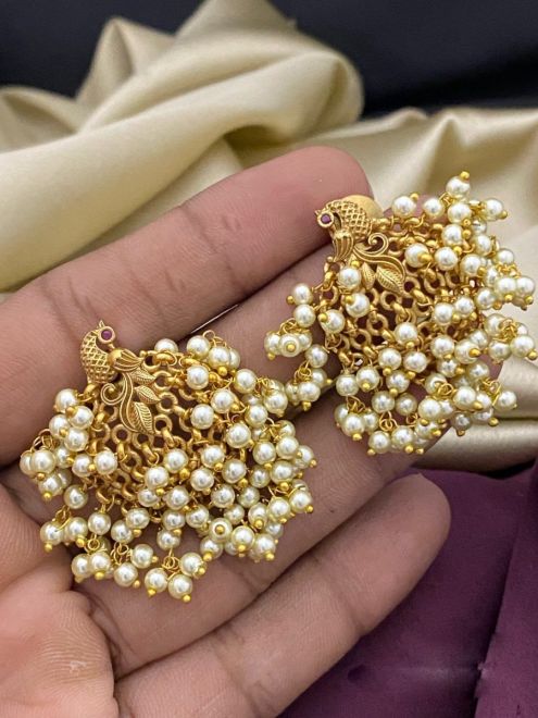 Beautiful Peacock Design Earrings  South India Jewels