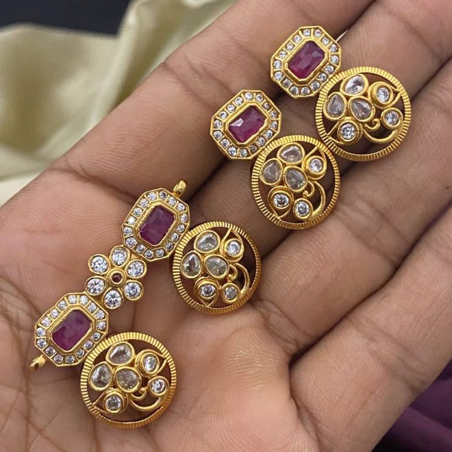 Shoshaa Gold Plated Black beaded  CZ Studded Mangalsutra  Earrings s