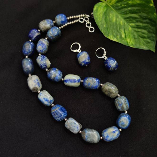 Buy Natural Lapis Lazuli Necklace, 6 Mm Blue Bead Necklace, Semi Precious  Stone Necklace, Real Stone Necklace,statement Necklace, Gemstone Online in  India - Etsy
