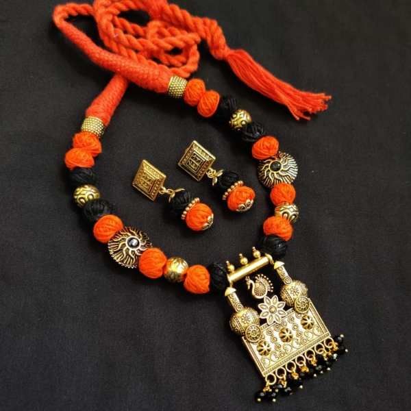 Cotton Thread Beads Necklace With 