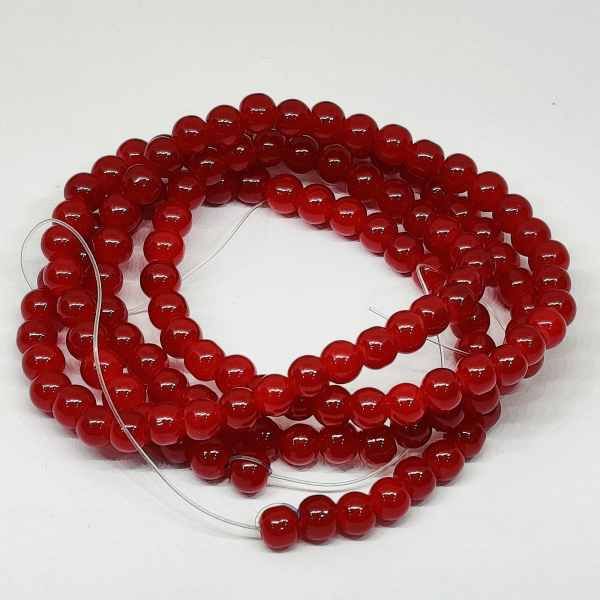 Glass Beads, 6mm, Round, Pack Of 50 Gms, Red
