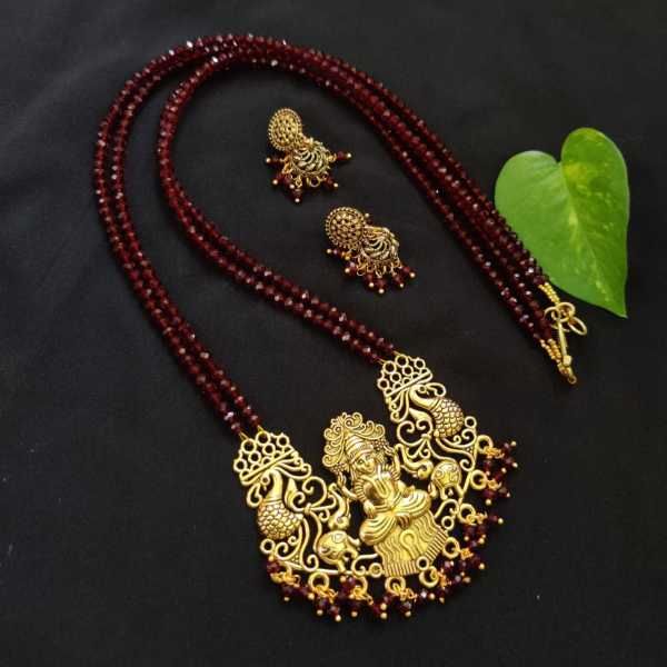 Oxidised Gold (Lakshmi) Pendant, Maroon