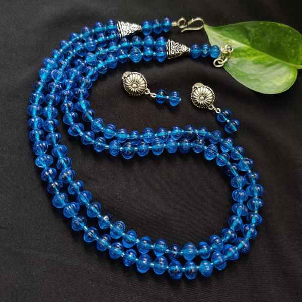 Lovely Long Blue Peking Glass Bead Necklace – Gem Set Love