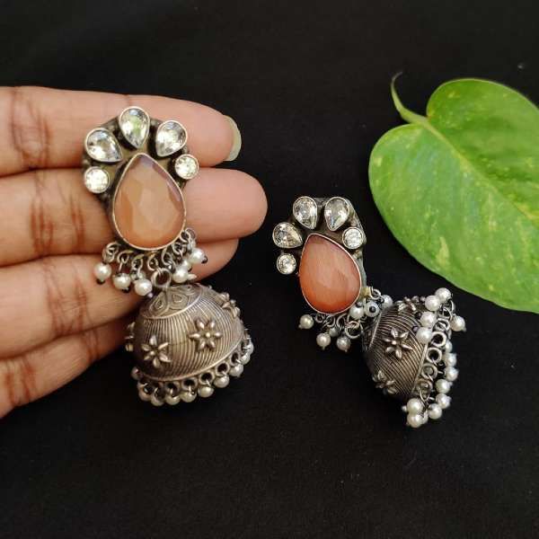 Cubic Zirconia Pearl Jhumka Earrings - Black Toned Rose Gold by  FashionCrab® - FashionCrab.us