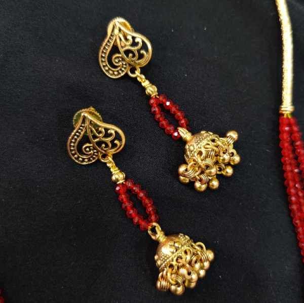 Dark Red Garnet & Silver Earrings - 2 inch