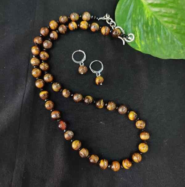 Tigers Eye Gemstone Beaded Necklace, Tiger's Eye Beaded Necklace，Tiger –  The Nice Bazaar