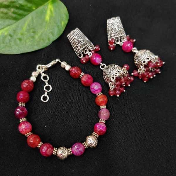 Dark Pink Magnetic Clasp Bracelet with Glass  Diamante 