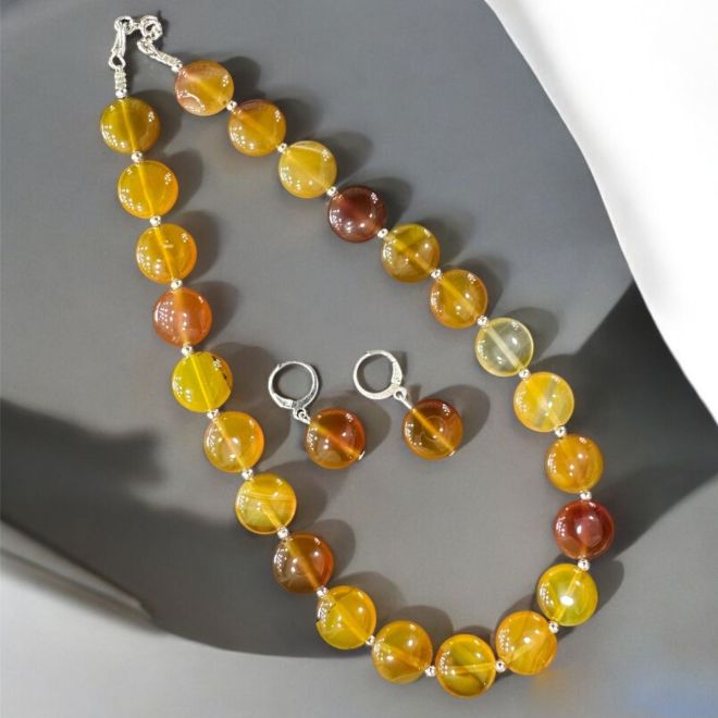 Gemstone Coin Necklace Yellow Agate