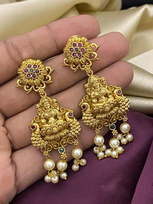 Goddess Lakshmi Antique gold Jhumka Earrings – Simpliful Jewelry