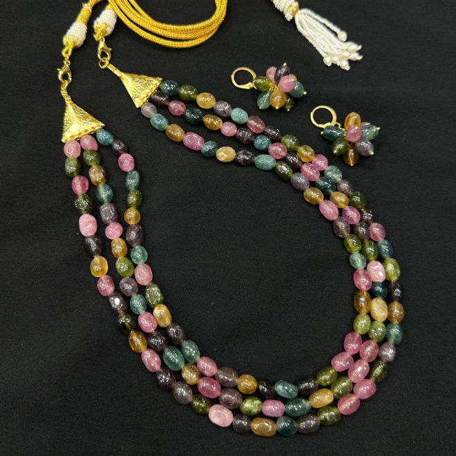 gemstone necklace seed and onyx beads hydro beads Multi tourmaline 23
