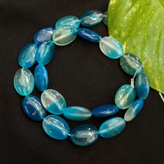 Flat oval agate beads 13X18mm Blue Double Shade