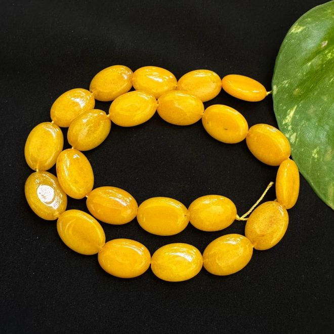 Flat oval agate beads 13X18mm Turmeric Yellow