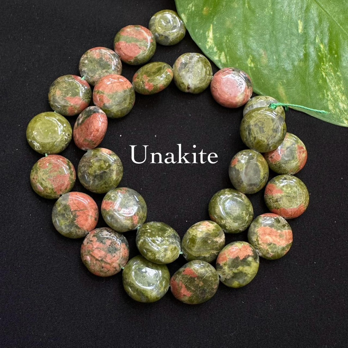 Flat oval round coin gemstone beads 15mm Unakite