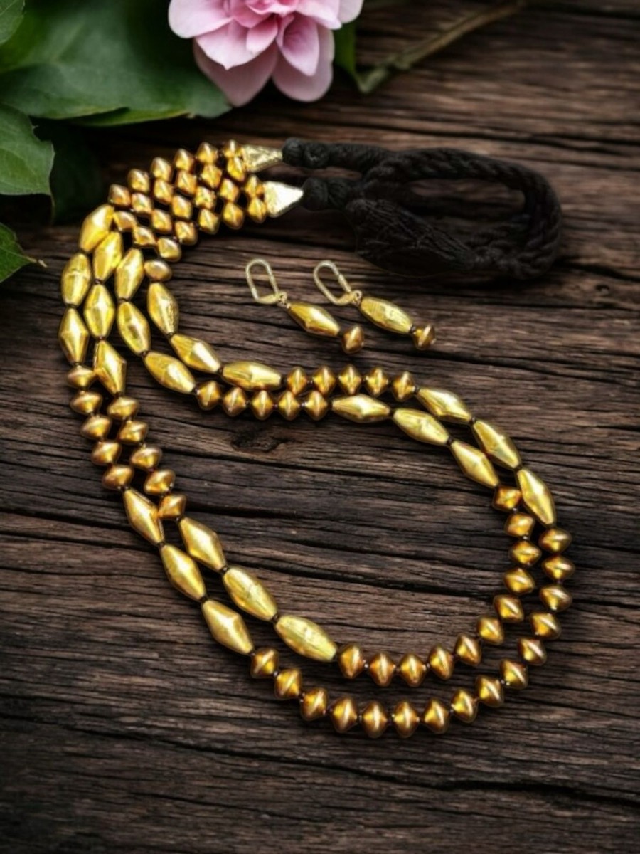 Gold Brushed beads necklace, strand
