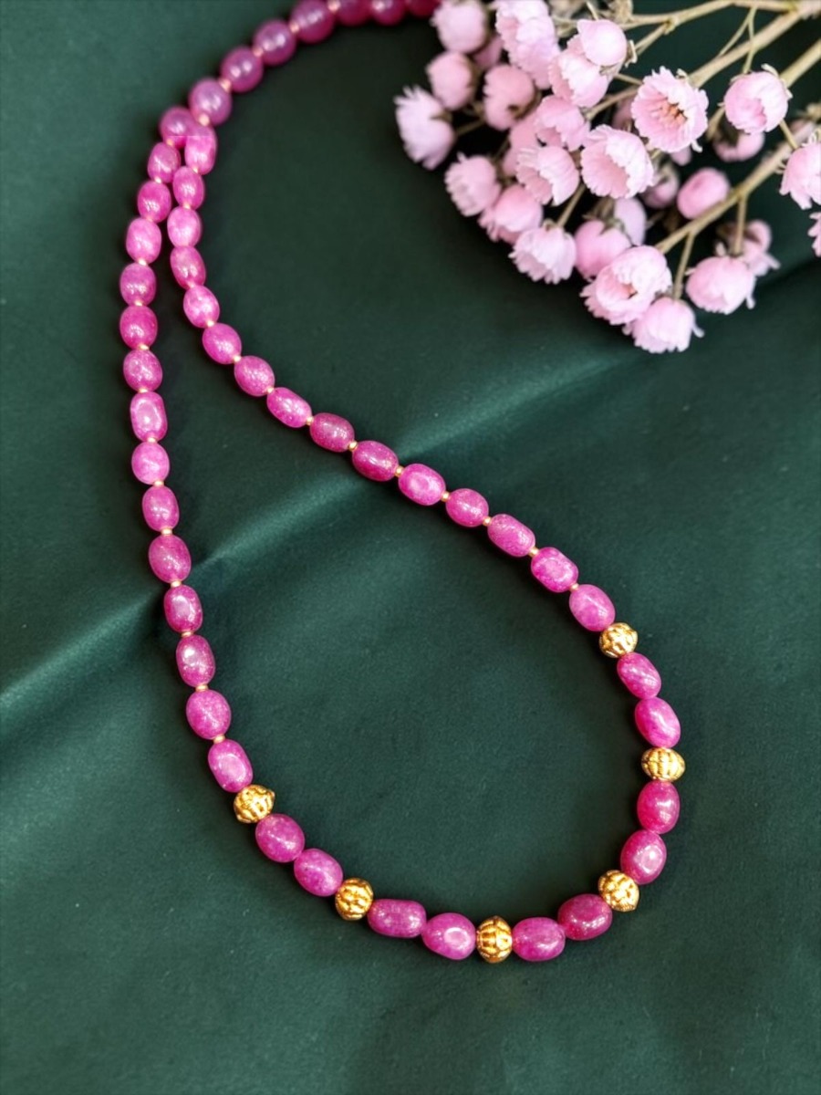 Navrabeads Onion Pink Quartz Necklace Antique Gold 20 Inch